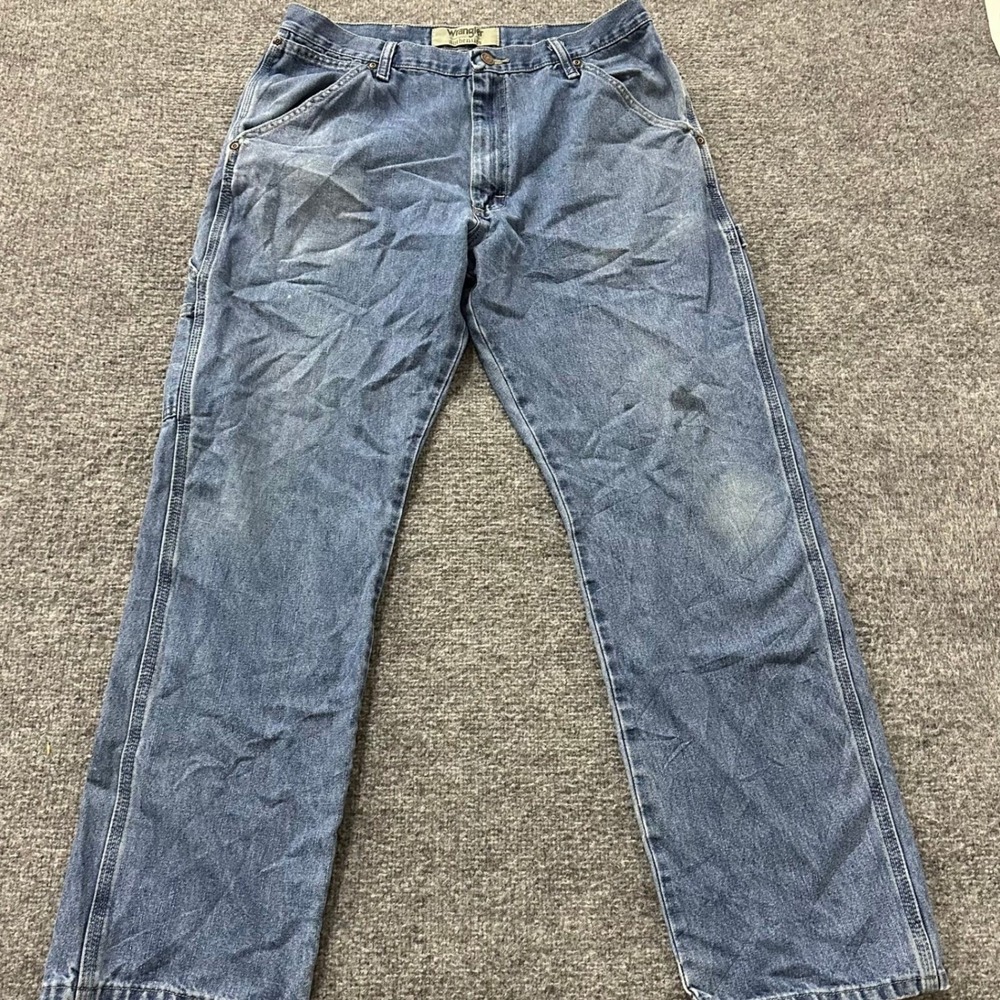 Wrangler Carpenter Jeans Mens Size 34x32 Blue Utility Workwear Relaxed Fit Denim